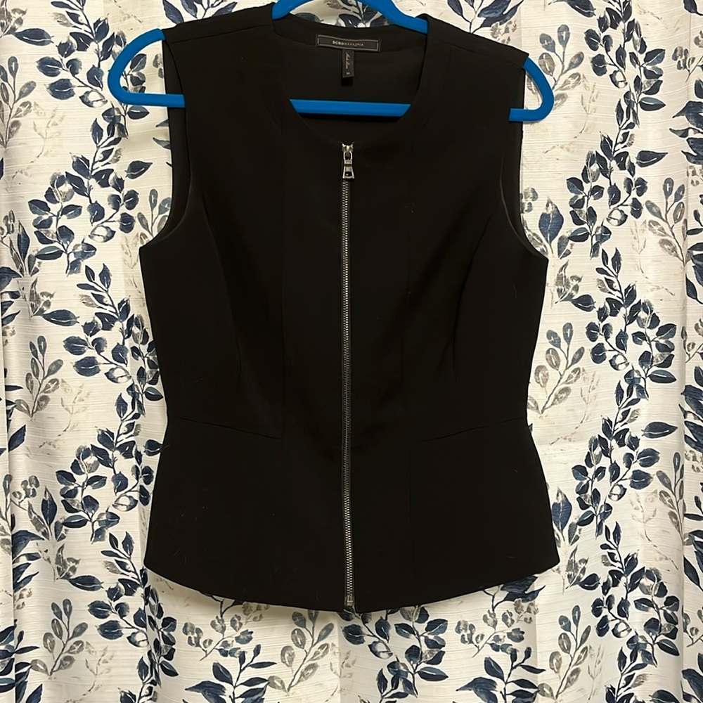 BCBG Black zip up blouse, size M